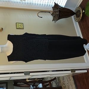 Talbots black lace top lined bodice sleeveless dress stretch Size 16 New…